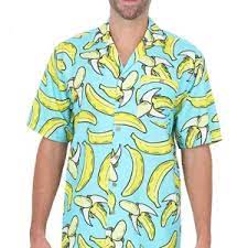 Aqua Banana Print Hawaiian Shirt