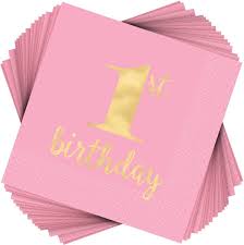Pink/Gold 1st Birthday Beverage Napkins - 16ct.