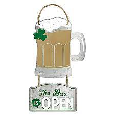 St. Patty's "The Bar is Open" Metal Hanging Sign