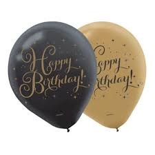 Black and Gold Happy Birthday Latex Balloons 15pcs