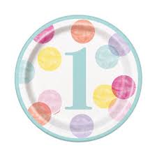 Pink 1st Birthday Polka Dots 7" Paper Plates - 8ct.
