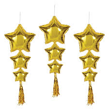 Gold Star Balloons w/Tassels - 3ct.