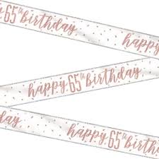 Rose Gold Glitz And Glam 65th Birthday Mylar Banner