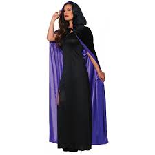 Black Velvet Hooded Cape With Purple Satin Lining