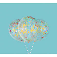 Happy Birthday Multi Color Confetti Clear Latex Balloons 6pcs