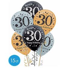 Sparkling Birthday Age 30 Latex Balloons 15pcs