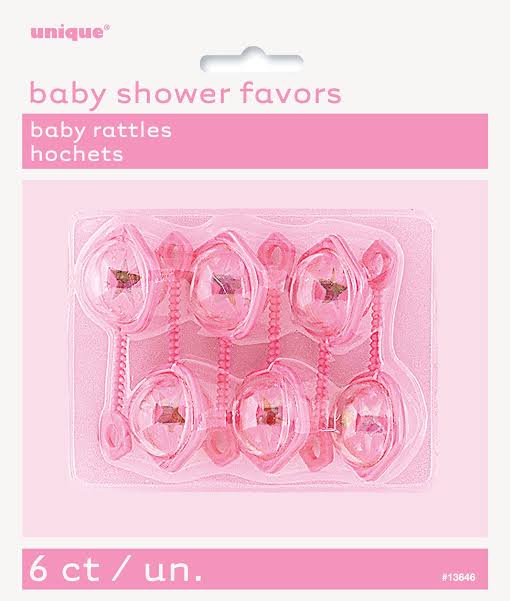 Pink Baby Rattle Favors - 6ct.