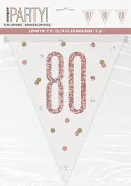 Rose Gold Glitz And Glam 80th Birthday Mylar Pennant Banner