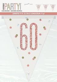 Rose Gold Glitz And Glam 60th Birthday Mylar Pennant Banner