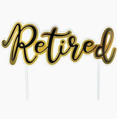 Gold Retired Cake Topper - 6.5"