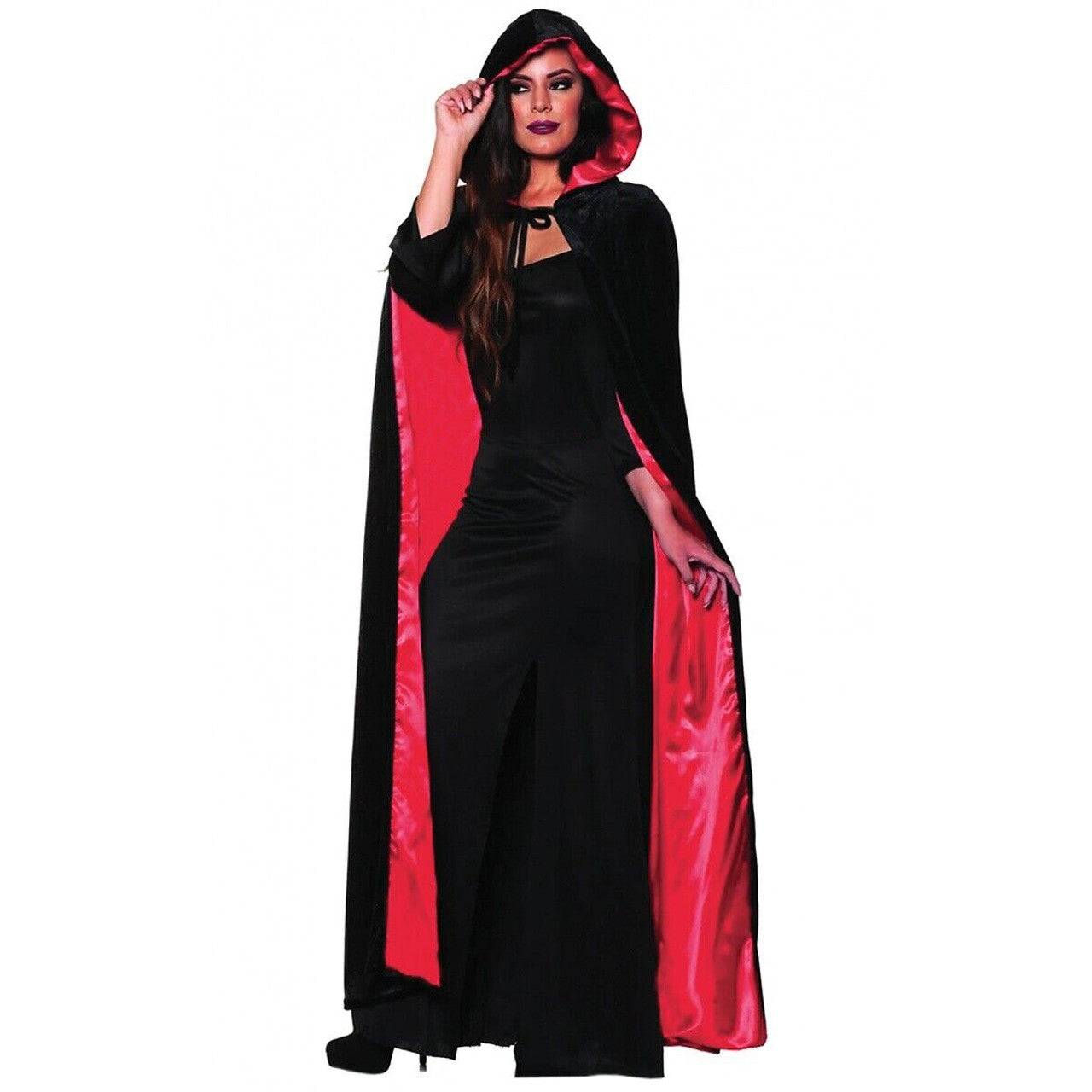 Black Velvet Hooded Cape With Red Satin Lining