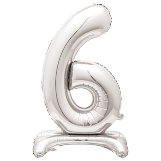 30" STANDING NUMBER BALLOON - 6 SILVER ( AIR FILLED )