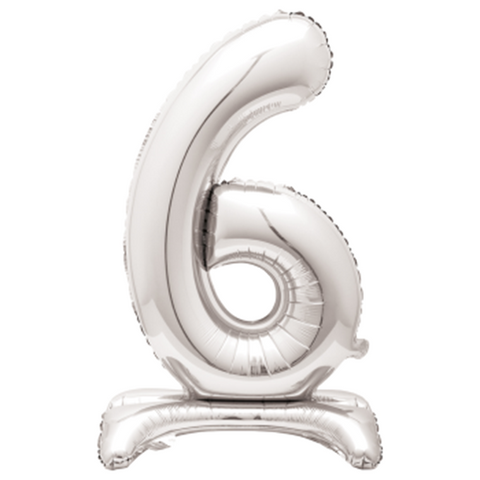 30" STANDING NUMBER BALLOON - 6 SILVER ( AIR FILLED )
