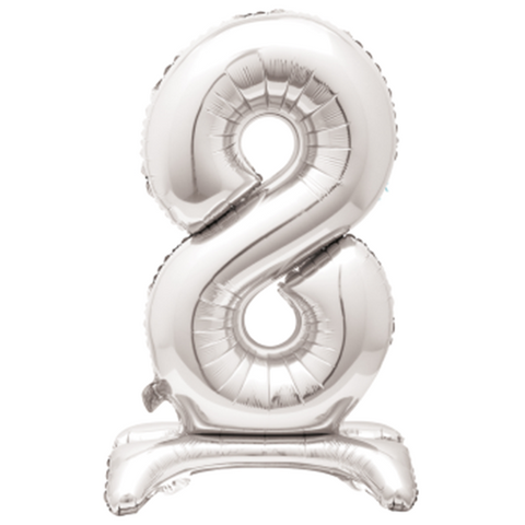 30" STANDING NUMBER BALLOON - 8 SILVER ( AIR FILLED )