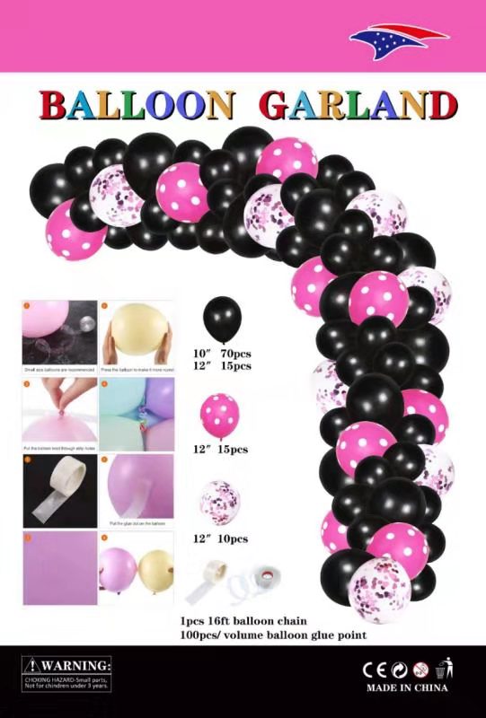 BALLOON GARLAND - BLACK AND PINK POLKA DOT