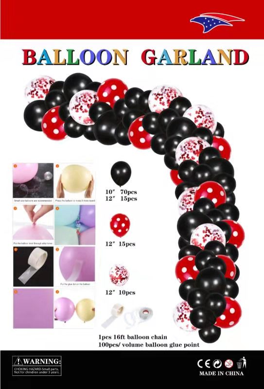 BALLOON GARLAND - BLACK AND RED POLKA DOT
