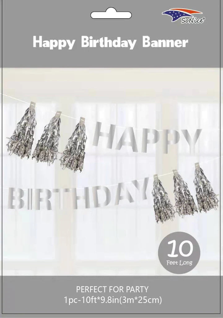 SILVER HAPPY BIRTHDAY BANNER