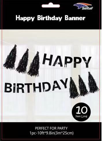 BLACK HAPPY BIRTHDAY BANNER