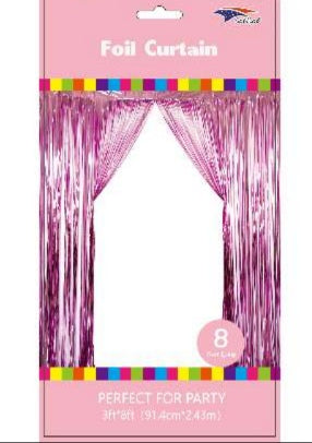 LIGHT PINK METALLIC FRINGE BACKDROP CURTAIN