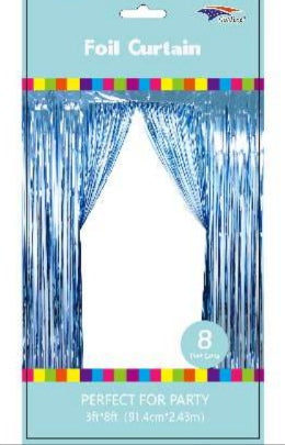 LIGHT BLUE METALLIC FRINGE BACKDROP CURTAIN