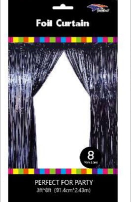 BLACK METALLIC FRINGE BACKDROP CURTAIN