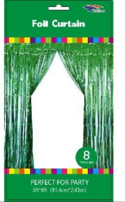 GREEN METALLIC FRINGE BACKDROP CURTAIN