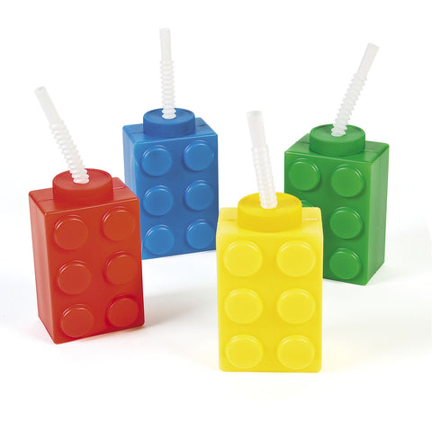 BLOCK PARTY MOLDED CUP EACH  W/STRAW  ASSORTED