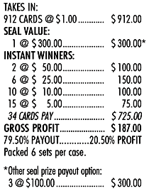 HILLBELLY'S PULL TAB 912 TICKETS