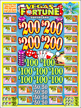 VEGAS FORTUNE PULL TAB CASH BOARD 3360 TICKETS