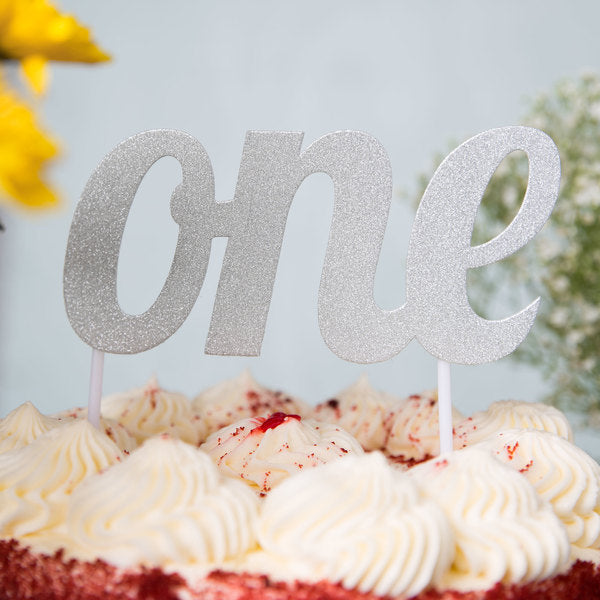 SILVER GLITTER ONE CAKE TOPPER