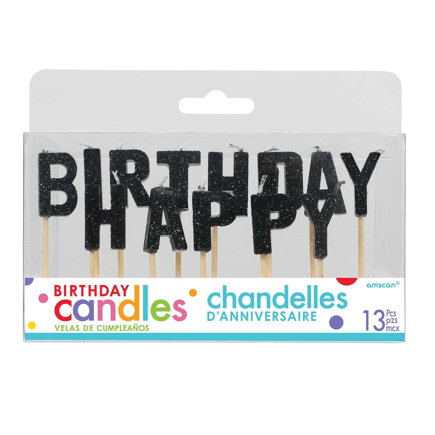 HAPPY BIRTHDAY BLACK GLITTER PICK CANDLES