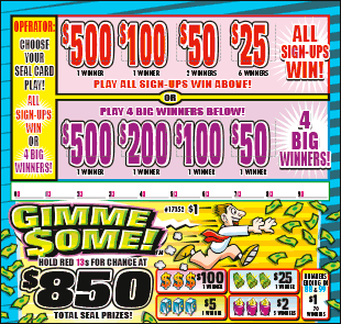 GIMMIE SOME PULL TAB 1485 TICKETS