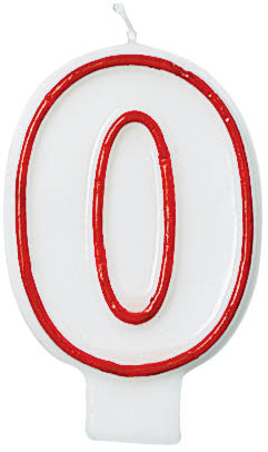 CANDLE - NUMERAL 0 RED/WHITE