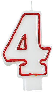 CANDLE - NUMERAL 4 RED/WHITE