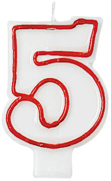 CANDLE - NUMERAL 5 RED/WHITE