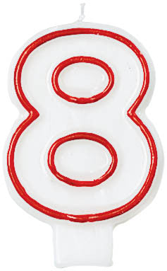 CANDLE - NUMERAL 8 RED/WHITE