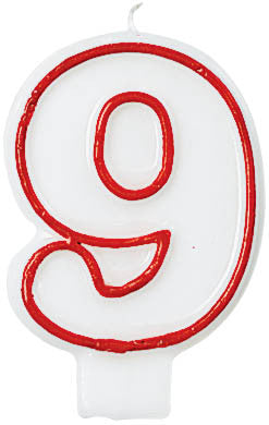 CANDLE - NUMERAL 9 RED/WHITE