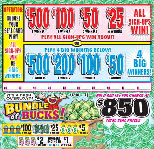 BUNDLE OF BUCKS PULL TAB 1485 TICKETS