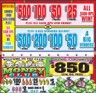 MONEY CLUB PULL TAB 1485 TICKETS