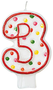 NUMERAL CANDLE #3 POLKA DOTS