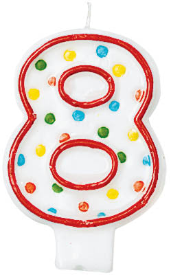 NUMERAL CANDLE #8 POLKA DOTS