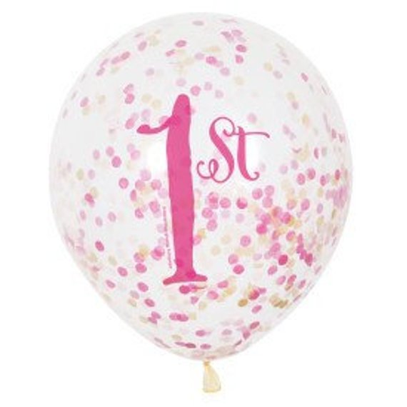 1ST BIRTHDAY PINK CONFETTI LATEX BALLOONS 12" 6CT