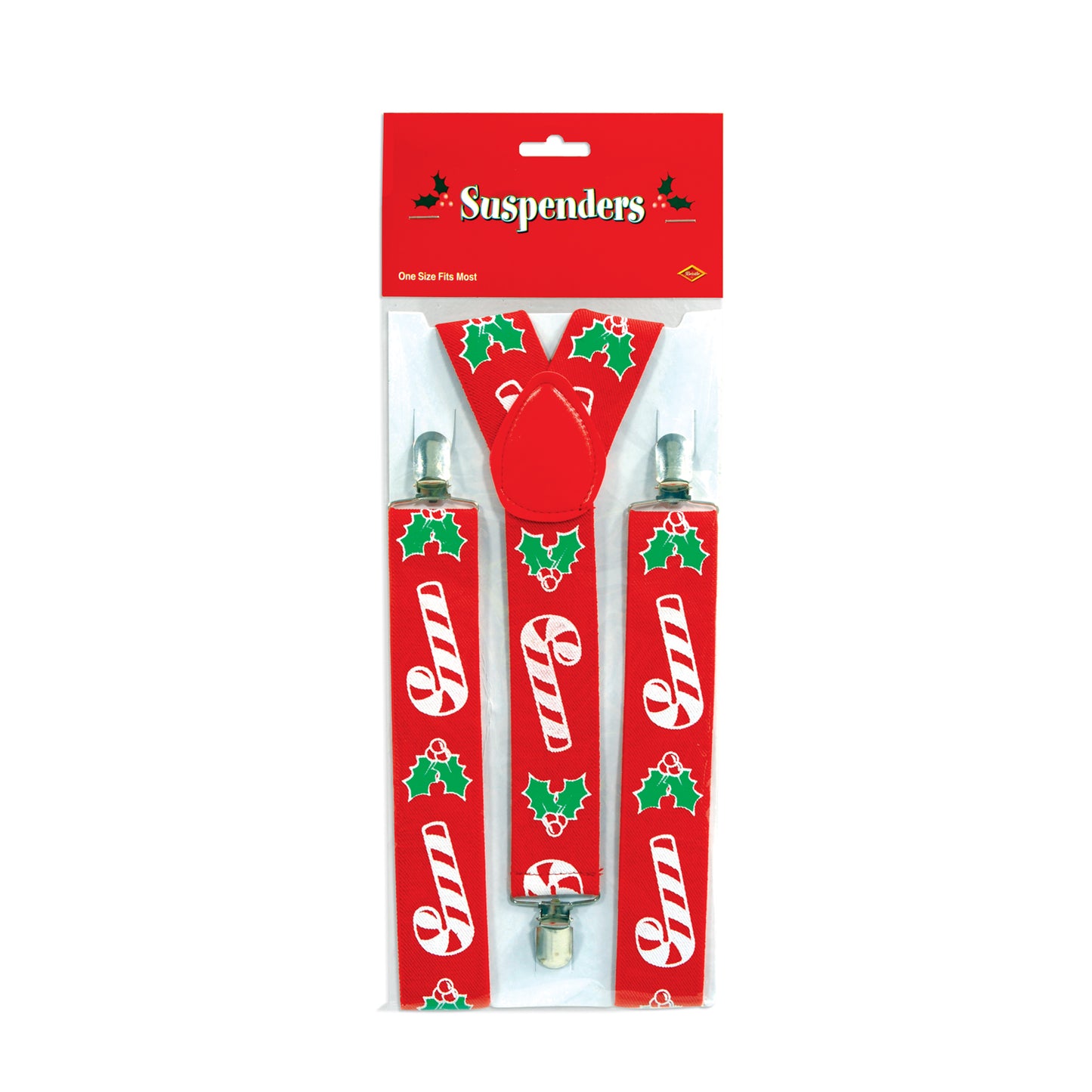 SUSPENDERS - CANDY CANE & HOLLY ONE SIZE FITS MOST