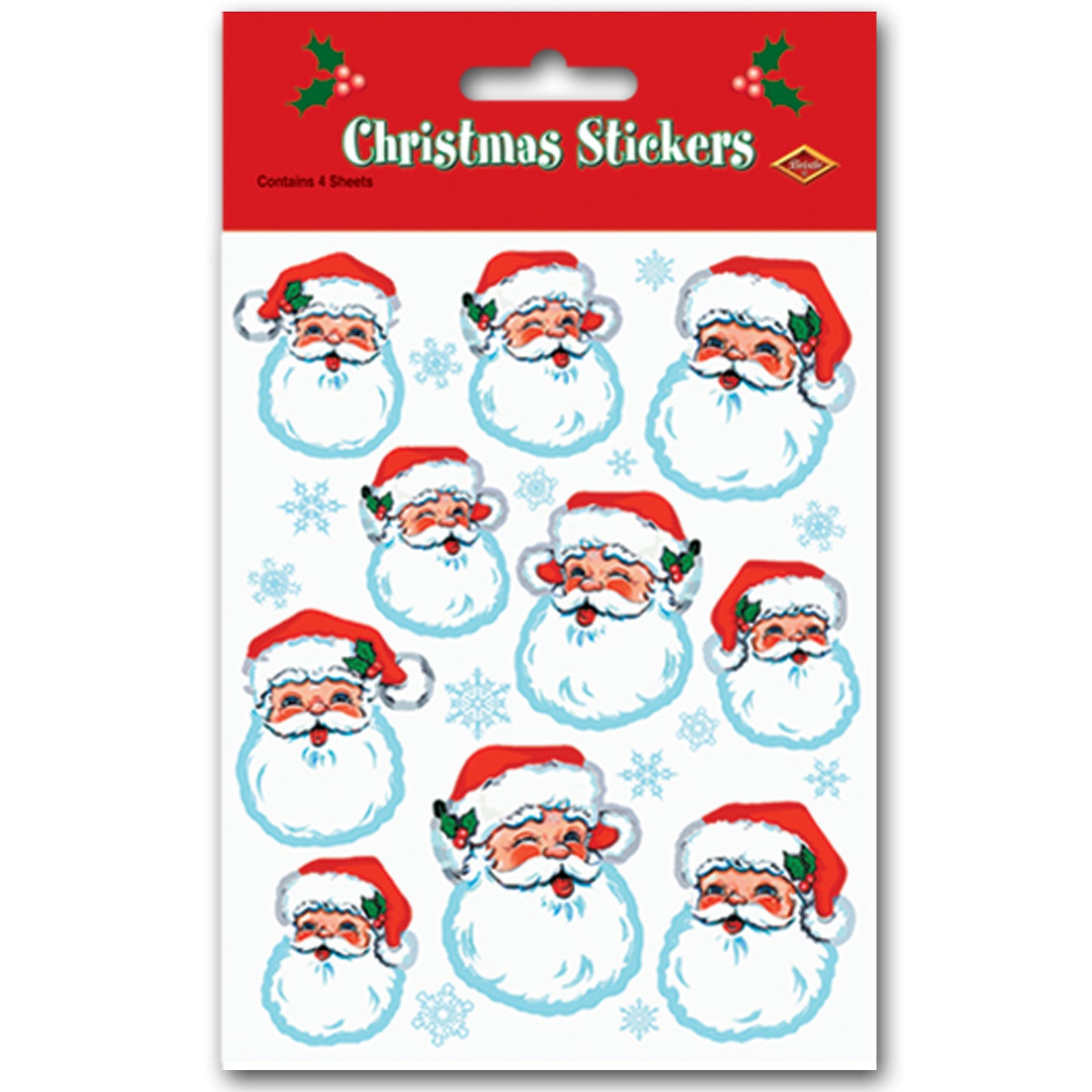 STICKERS - SANTA FACE 4 SHEETS/PKG