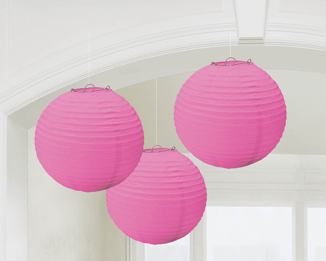 LANTERN - PINK PAPER 9.5" 3 CT/PKG