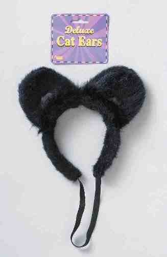 Black Fuzzy Satin Cat Ears Headband