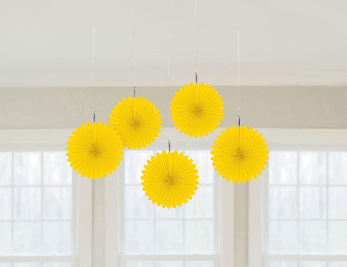 MINI FAN DECORATIONS 5PCS/PKG BRIGHT YELLOW