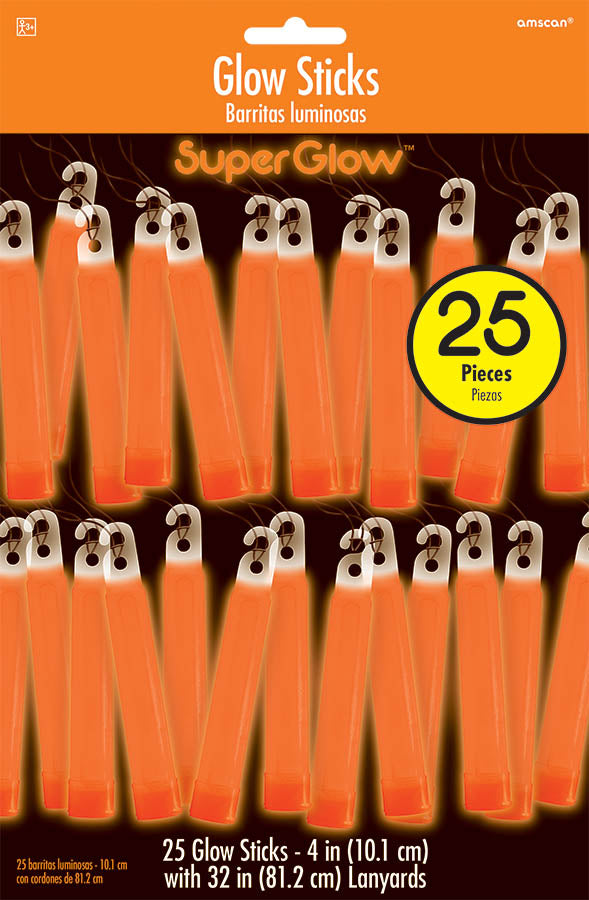 4" ORANGE GLOW STICKS 25 PACK