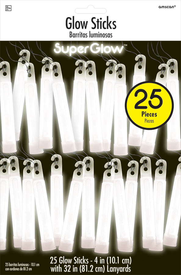 4" WHITE GLOW STICKS 25 PACK