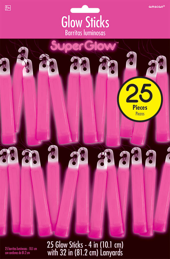 4" PINK GLOW STICKS 25 PACK